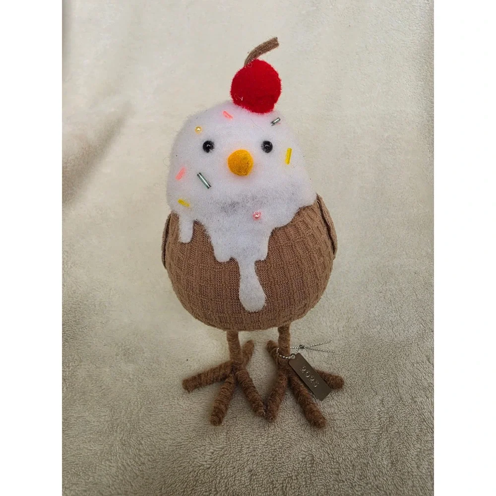 Target Wondershop 2025 Fabric Bird Scoops Ice Cream Sundae Brown White Cherry
